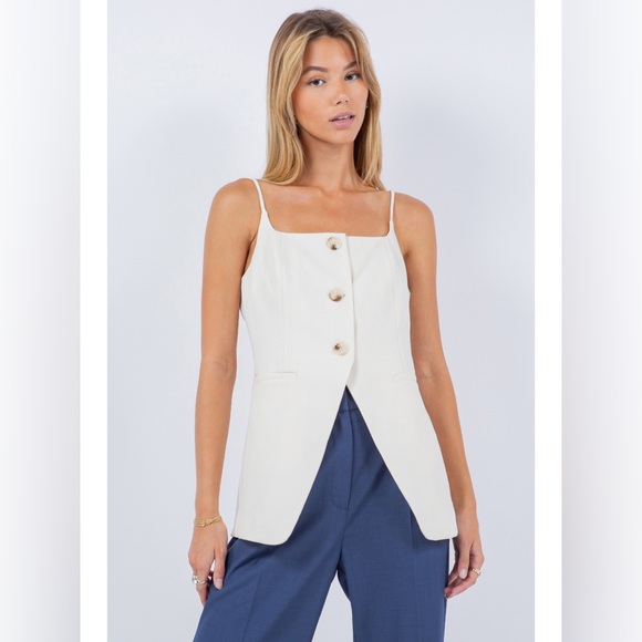 Tops - 95. Button Down Open Front Sleeveless Top in Ivory